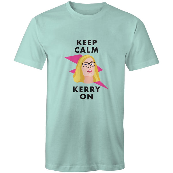 KEEP CALM KERRY ON - AQUA/BLACK TYPE MENS T-SHIRT